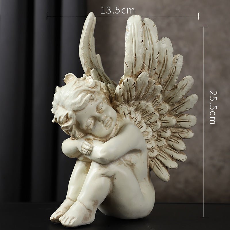 European Cupid Resin Sculpture – Elegant Character Figurine Ornament - Playful Angel with Wings Spread - 
