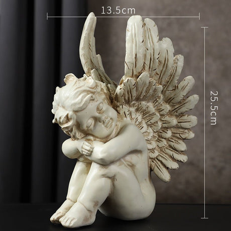European Cupid Resin Sculpture – Elegant Character Figurine Ornament - Playful Angel with Wings Spread - 
