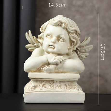 European Cupid Resin Sculpture – Elegant Character Figurine Ornament - Seated Cupid with Lyre - 