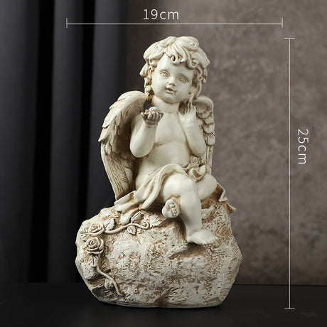 European Cupid Resin Sculpture – Elegant Character Figurine Ornament - Cherub Holding Heart - 