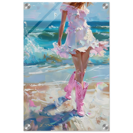 seaside sass pink boots ocean breeze wall art print40x60 cm / 16x24″Framed Canvas