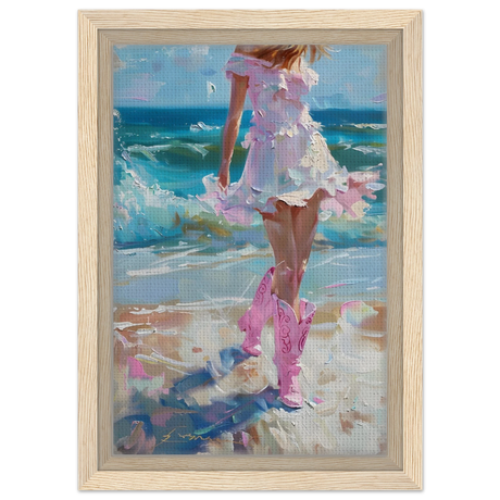 seaside sass pink boots ocean breeze wall art print30x45 cm / 12x18″Framed Canvas