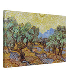 olive trees with yellow sky and sun by vincent van gogh wall art