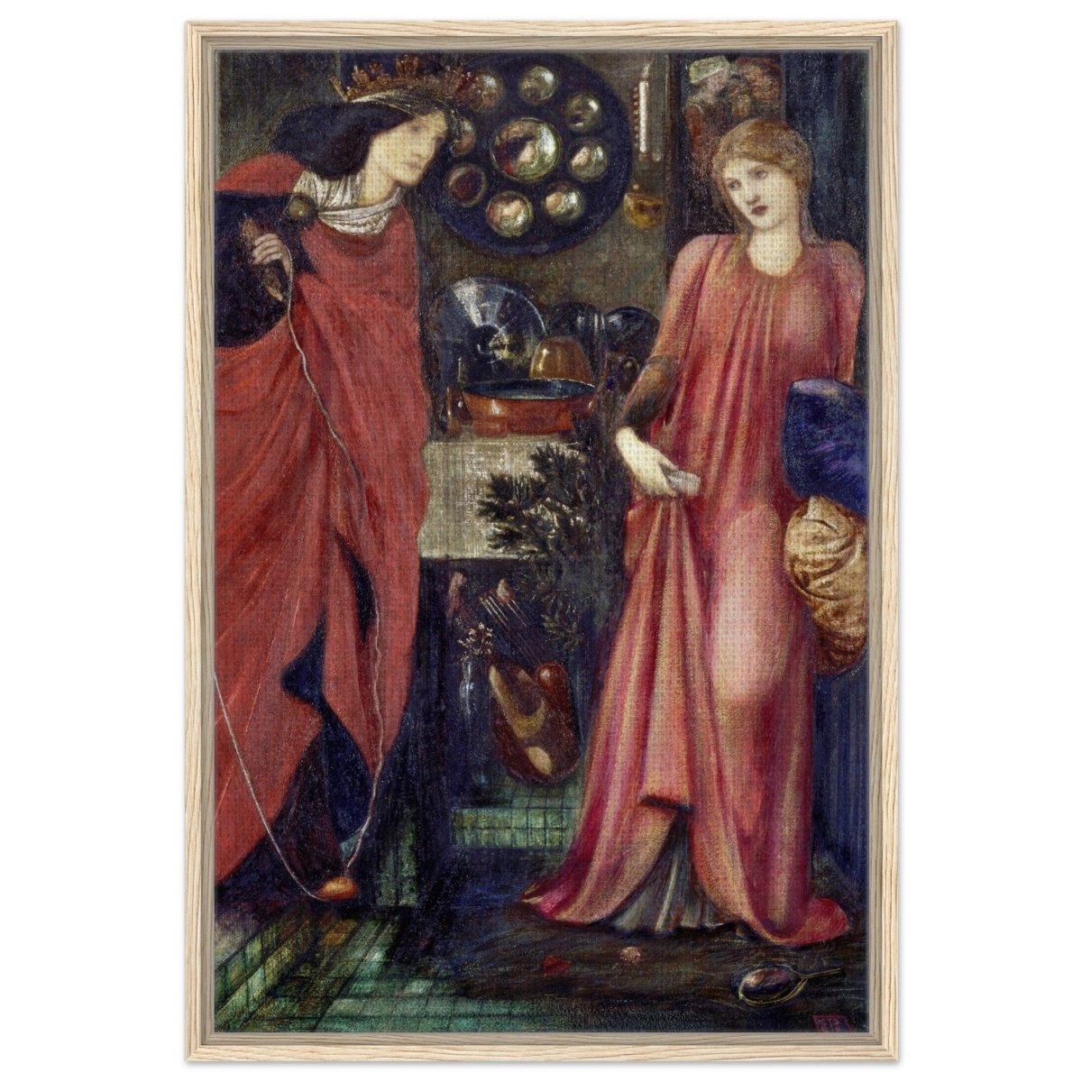 Fair Rosamund and Queen Eleanor (1861) by Sir Edward Burne–Jones | Vintage wall art print - Framed Canvas - 60x90 cm / 24x36″ - Wood frame