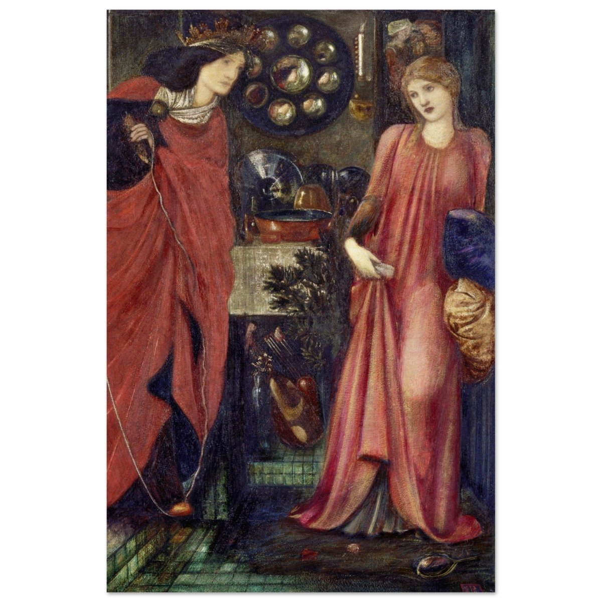 Fair Rosamund and Queen Eleanor (1861) by Sir Edward Burne–Jones | Vintage wall art print - Wood Prints - 60x90 cm / 24x36″ - 