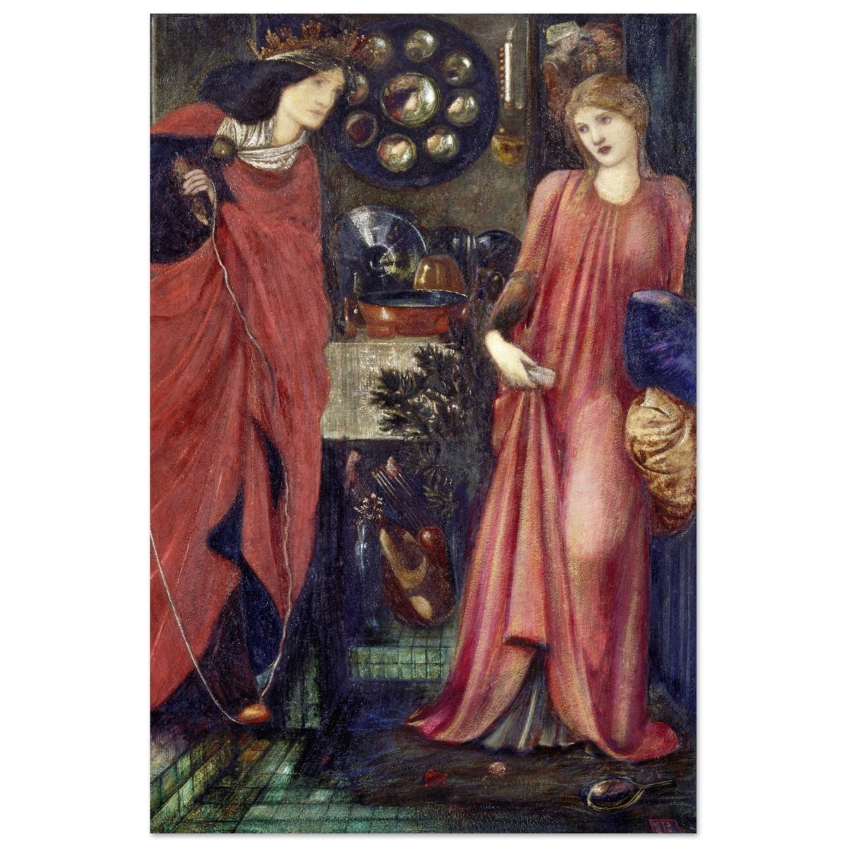 Fair Rosamund and Queen Eleanor (1861) by Sir Edward Burne–Jones | Vintage wall art print - Aluminum Print - 50x75 cm / 20x30″ - 