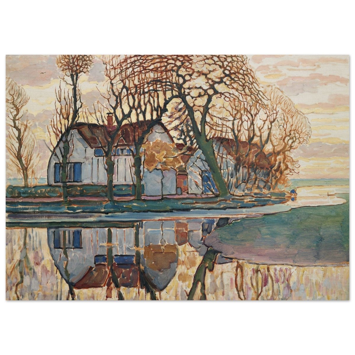 Farm near Duivendrecht by Piet Mondrian | Vintage wall art print - Wood Prints - 50x70 cm / 20x28″ - 