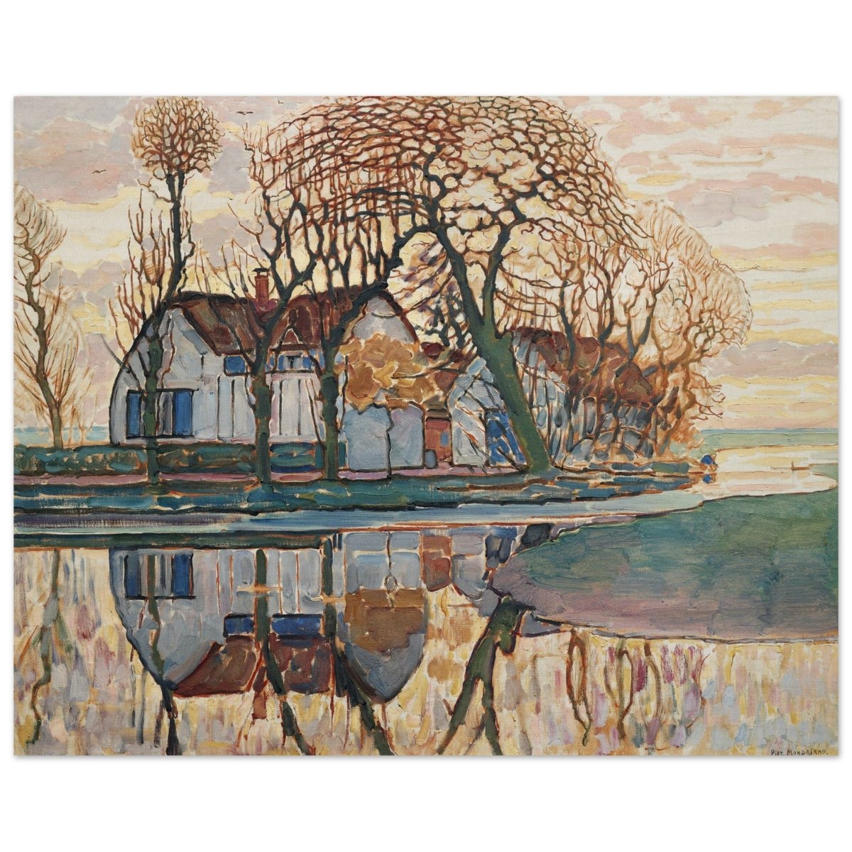 Farm near Duivendrecht by Piet Mondrian | Vintage wall art print - Wood Prints - 40x50 cm / 16x20″ - 