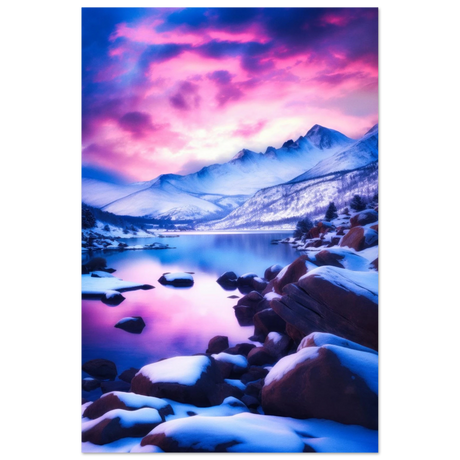 twilight serenity snowy mountain lake at sunset wall art print60x90 cm / 24x36″Framed Canvas