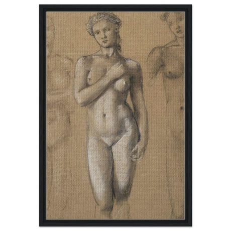 Female Nude Three Studies by Sir Edward Burne - Jones | Vintage wall art print - Framed Canvas - 50x75 cm / 20x30″ - Black frame