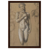Female Nude Three Studies by Sir Edward Burne - Jones | Vintage wall art print - Framed Canvas - 40x60 cm / 16x24″ - Dark wood frame