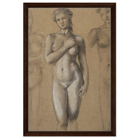Female Nude Three Studies by Sir Edward Burne - Jones | Vintage wall art print - Framed Canvas - 40x60 cm / 16x24″ - Dark wood frame