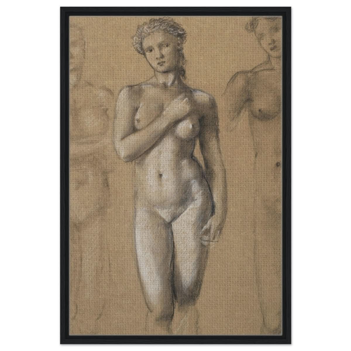 Female Nude Three Studies by Sir Edward Burne - Jones | Vintage wall art print - Framed Canvas - 60x90 cm / 24x36″ - Black frame