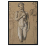 Female Nude Three Studies by Sir Edward Burne - Jones | Vintage wall art print - Framed Canvas - 60x90 cm / 24x36″ - Black frame