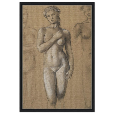 Female Nude Three Studies by Sir Edward Burne - Jones | Vintage wall art print - Framed Canvas - 60x90 cm / 24x36″ - Black frame