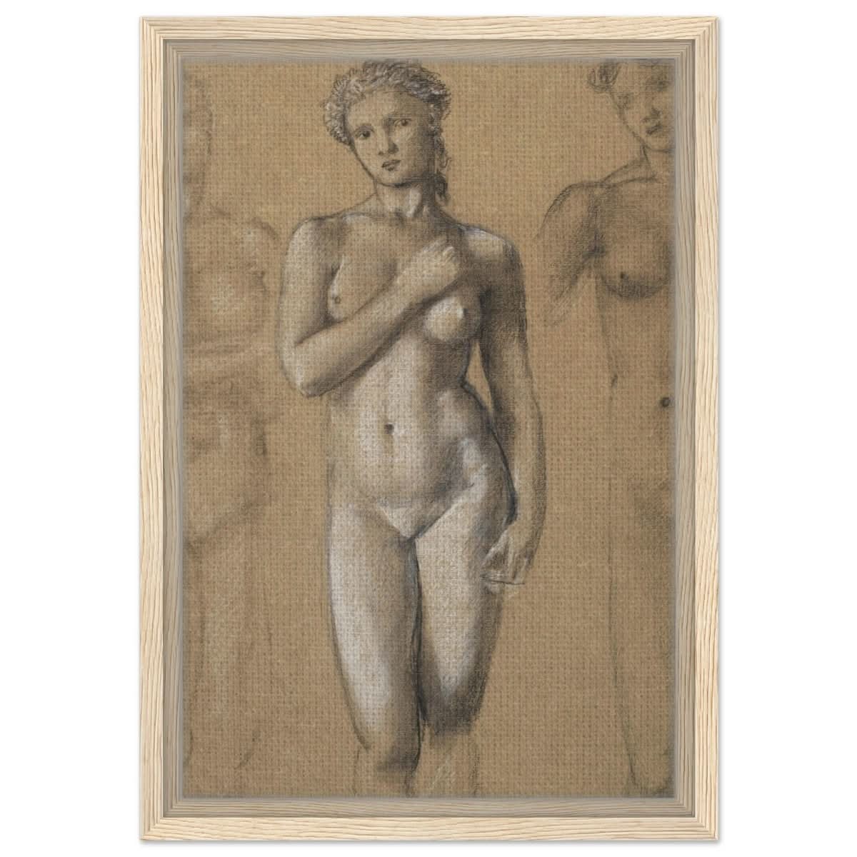 Female Nude Three Studies by Sir Edward Burne - Jones | Vintage wall art print - Framed Canvas - 30x45 cm / 12x18″ - Wood frame