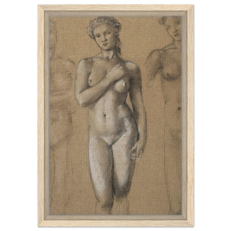 Female Nude Three Studies by Sir Edward Burne - Jones | Vintage wall art print - Framed Canvas - 30x45 cm / 12x18″ - Wood frame
