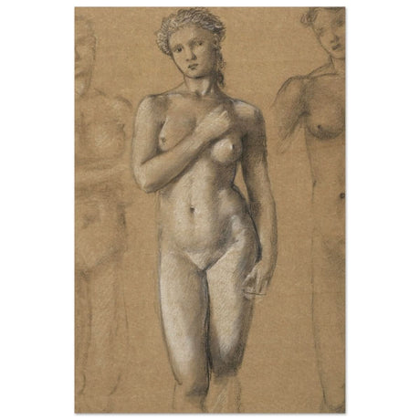 Female Nude Three Studies by Sir Edward Burne - Jones | Vintage wall art print - Wood Prints - 30x45 cm / 12x18″ - 