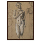 Female Nude Three Studies by Sir Edward Burne - Jones | Vintage wall art print - Framed Canvas - 50x75 cm / 20x30″ - Dark wood frame