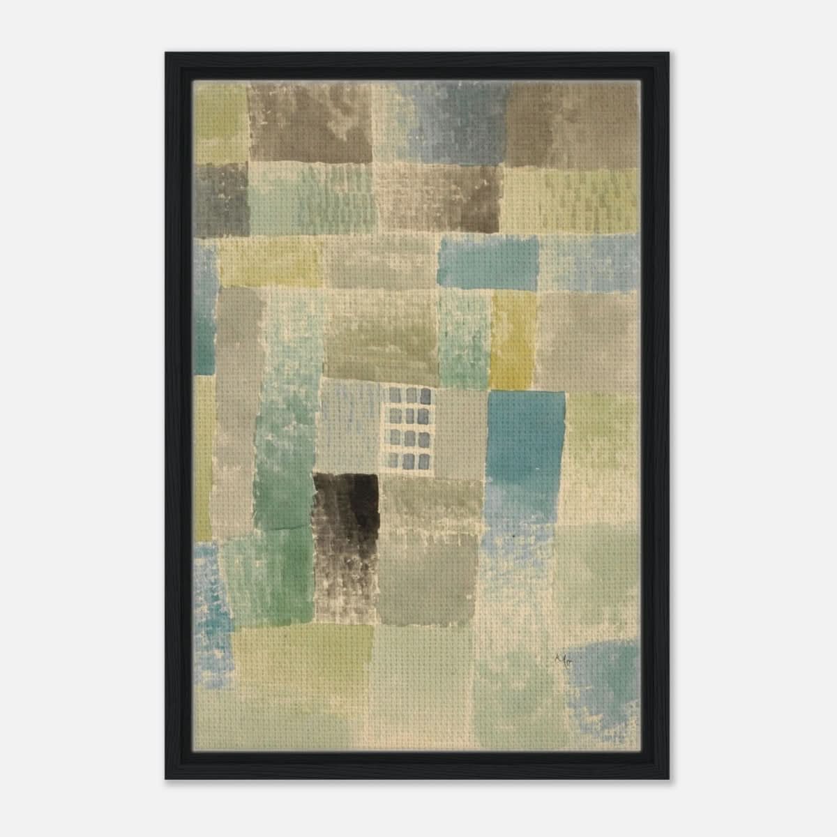First House of a Settlement by Paul Klee 1926 | Vintage wall art print - Framed Canvas - 40x60 cm / 16x24″ - Black frame