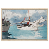"Fishing Boats, Key West" – Nautical Wall Art Print by Winslow Homer - Framed Canvas - 60x90 cm / 24x36″ - Wood frame