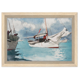 "Fishing Boats, Key West" – Nautical Wall Art Print by Winslow Homer - Framed Canvas - 20x30 cm / 8x12″ - Wood frame