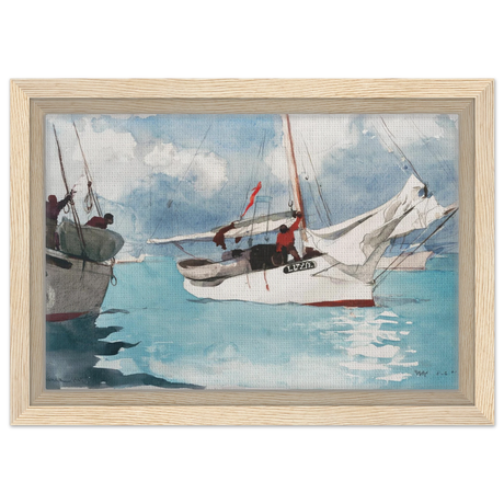 "Fishing Boats, Key West" – Nautical Wall Art Print by Winslow Homer - Framed Canvas - 20x30 cm / 8x12″ - Wood frame