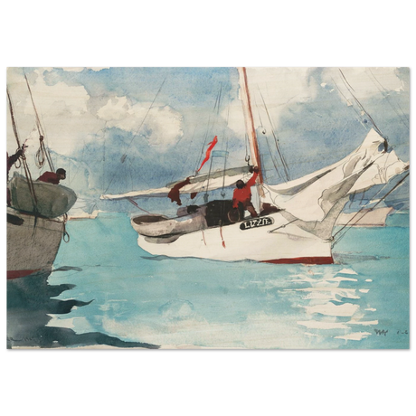 "Fishing Boats, Key West" – Nautical Wall Art Print by Winslow Homer - Wood Prints - 70x100 cm / 28x40″ - 
