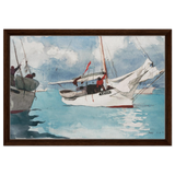 "Fishing Boats, Key West" – Nautical Wall Art Print by Winslow Homer - Framed Canvas - 40x60 cm / 16x24″ - Dark wood frame