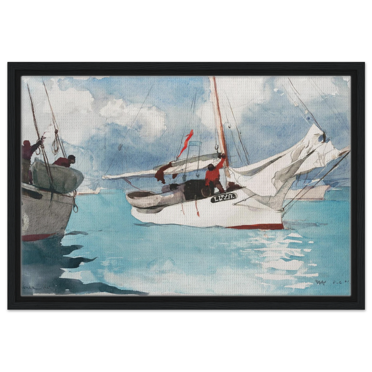 "Fishing Boats, Key West" – Nautical Wall Art Print by Winslow Homer - Framed Canvas - 40x60 cm / 16x24″ - Black frame