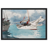 "Fishing Boats, Key West" – Nautical Wall Art Print by Winslow Homer - Framed Canvas - 50x75 cm / 20x30″ - Black frame