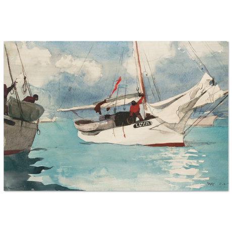 "Fishing Boats, Key West" – Nautical Wall Art Print by Winslow Homer - Wood Prints - 20x30 cm / 8x12″ - 