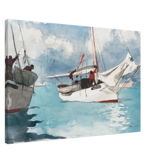 "Fishing Boats, Key West" – Nautical Wall Art Print by Winslow Homer - Canvas - 60x90 cm / 24x36″ - 