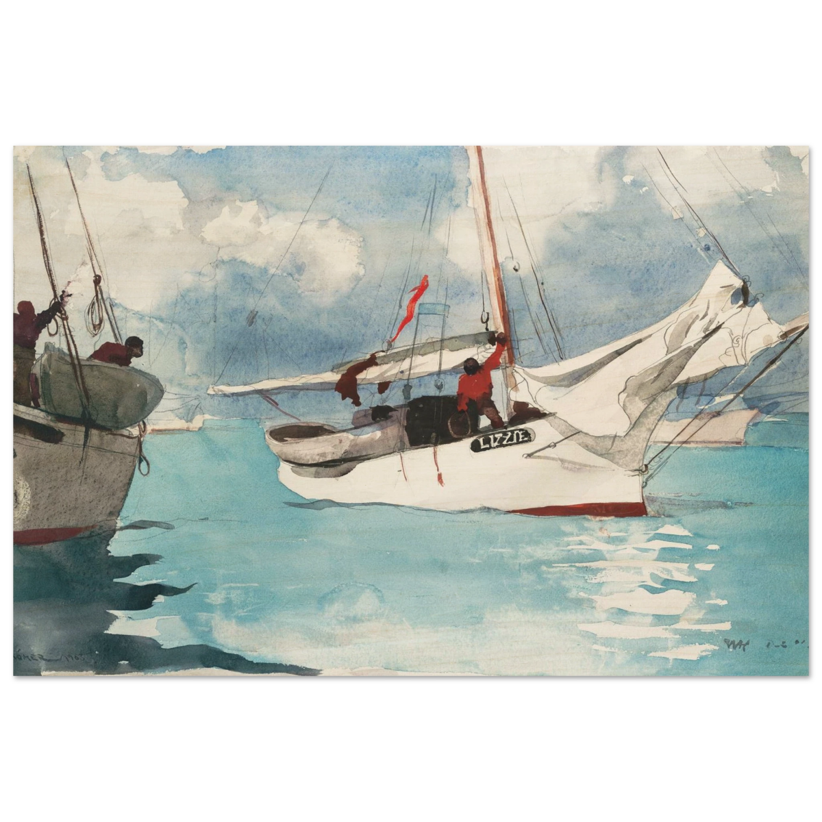 "Fishing Boats, Key West" – Nautical Wall Art Print by Winslow Homer - Wood Prints - 40x60 cm / 16x24″ - 
