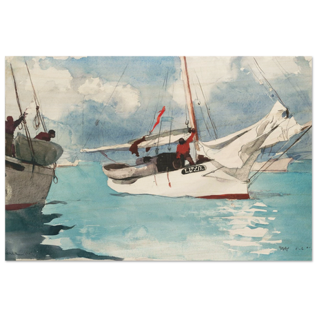 "Fishing Boats, Key West" – Nautical Wall Art Print by Winslow Homer - Wood Prints - 40x60 cm / 16x24″ - 