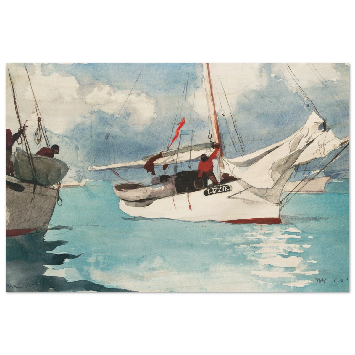 "Fishing Boats, Key West" – Nautical Wall Art Print by Winslow Homer - Wood Prints - 30x45 cm / 12x18″ - 