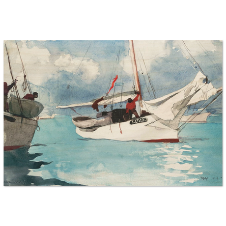 "Fishing Boats, Key West" – Nautical Wall Art Print by Winslow Homer - Wood Prints - 30x45 cm / 12x18″ - 