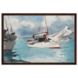 "Fishing Boats, Key West" – Nautical Wall Art Print by Winslow Homer - Framed Canvas - 60x90 cm / 24x36″ - Dark wood frame