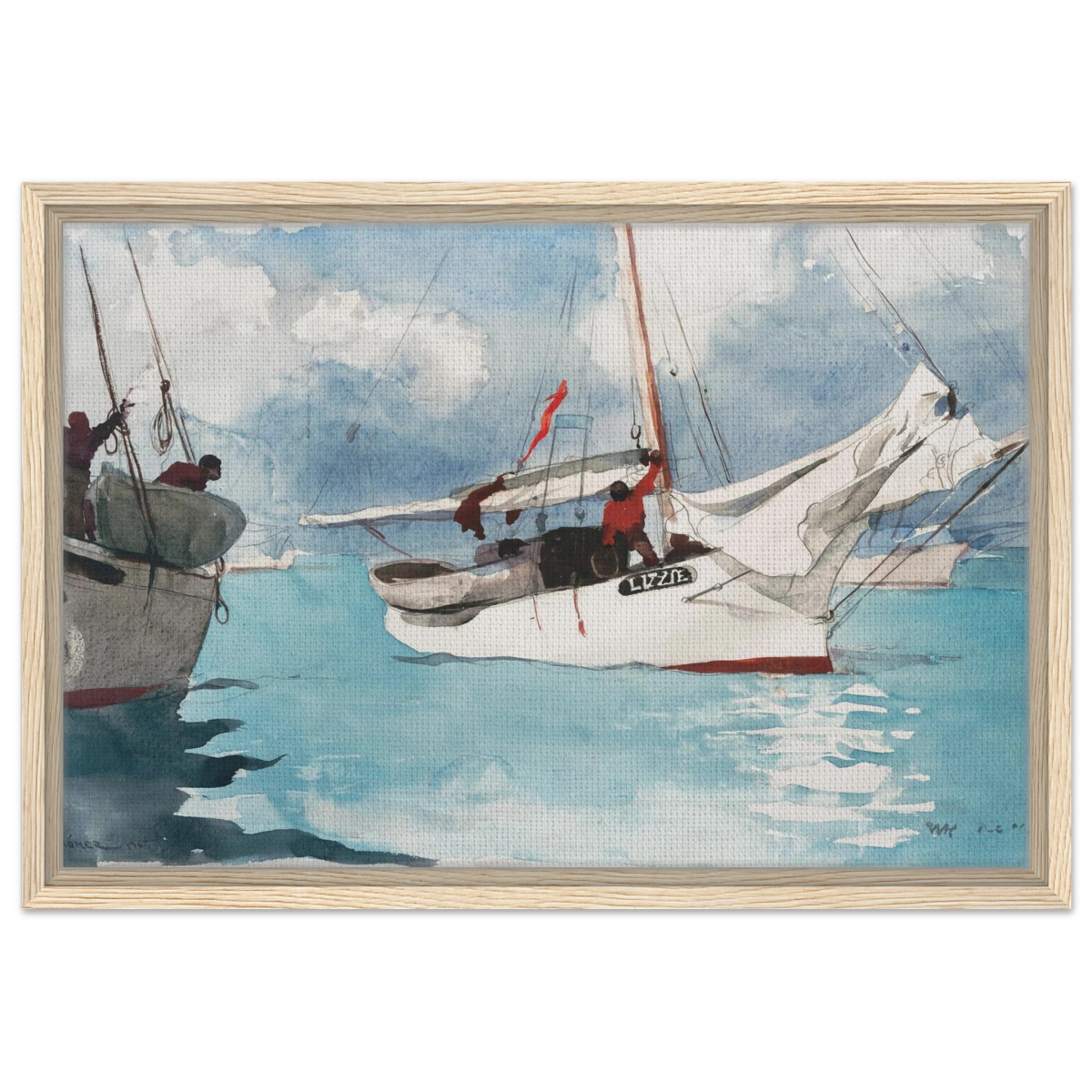 "Fishing Boats, Key West" – Nautical Wall Art Print by Winslow Homer - Framed Canvas - 40x60 cm / 16x24″ - Wood frame
