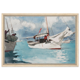 "Fishing Boats, Key West" – Nautical Wall Art Print by Winslow Homer - Framed Canvas - 40x60 cm / 16x24″ - Wood frame