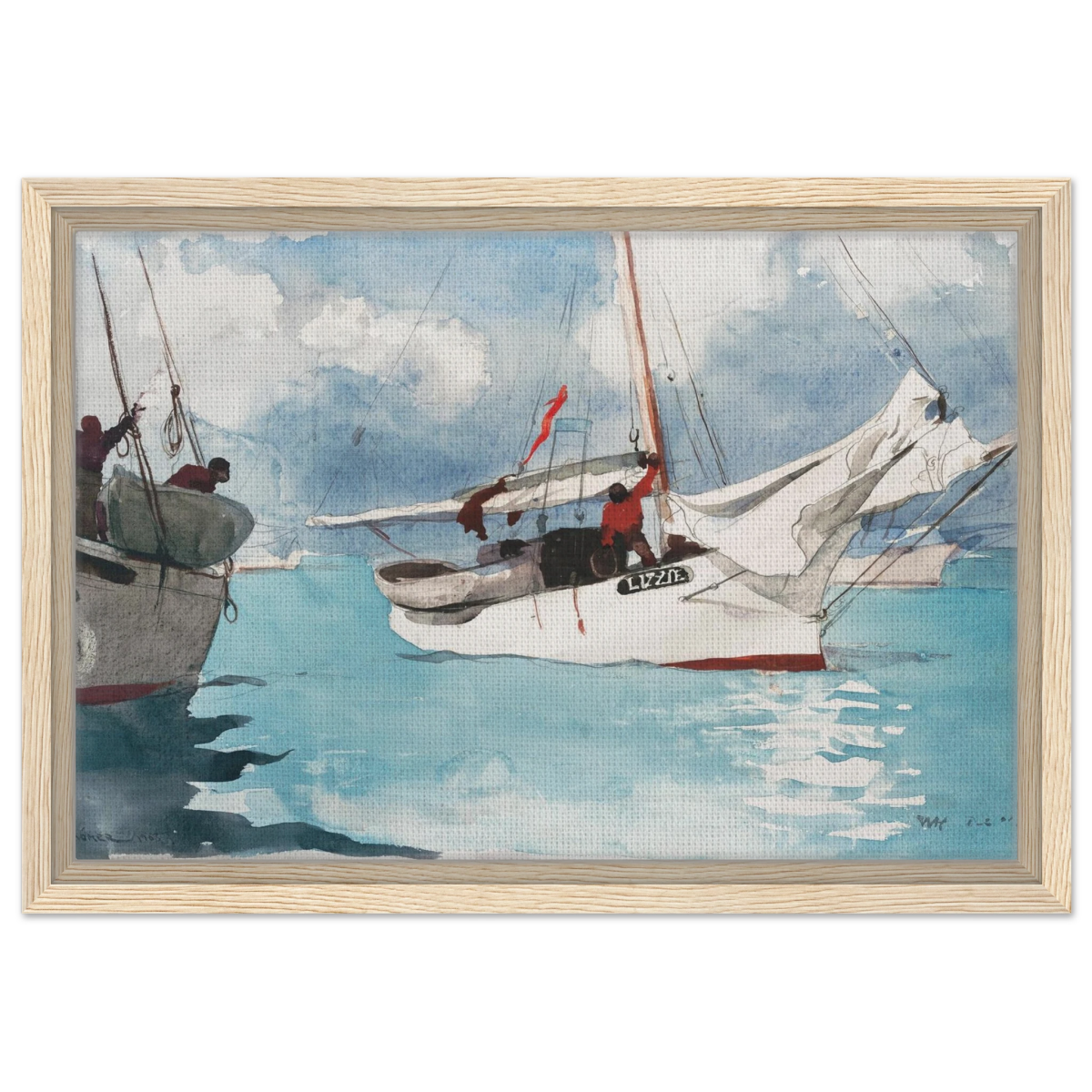 "Fishing Boats, Key West" – Nautical Wall Art Print by Winslow Homer - Framed Canvas - 30x45 cm / 12x18″ - Wood frame