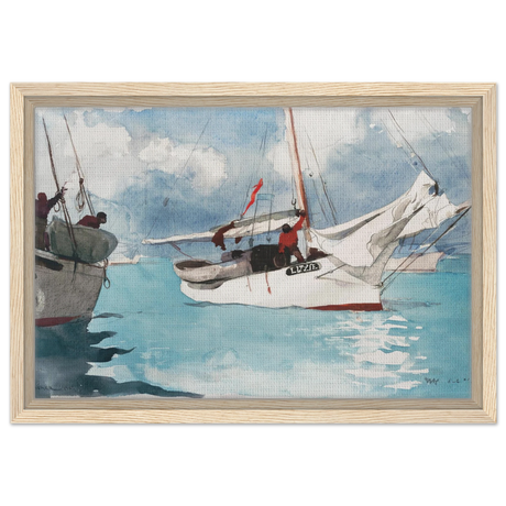 "Fishing Boats, Key West" – Nautical Wall Art Print by Winslow Homer - Framed Canvas - 30x45 cm / 12x18″ - Wood frame