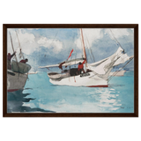"Fishing Boats, Key West" – Nautical Wall Art Print by Winslow Homer - Framed Canvas - 50x75 cm / 20x30″ - Dark wood frame