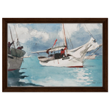 "Fishing Boats, Key West" – Nautical Wall Art Print by Winslow Homer - Framed Canvas - 30x45 cm / 12x18″ - Dark wood frame