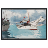 "Fishing Boats, Key West" – Nautical Wall Art Print by Winslow Homer - Framed Canvas - 60x90 cm / 24x36″ - Black frame