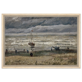 Fishing Boats on the Beach at Scheveningen – Vincent van Gogh Nautical Wall Art Print - Framed Canvas - 40x60 cm / 16x24″ - Wood frame