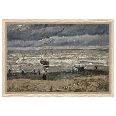 Fishing Boats on the Beach at Scheveningen – Vincent van Gogh Nautical Wall Art Print - Framed Canvas - 40x60 cm / 16x24″ - Wood frame