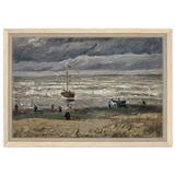 Fishing Boats on the Beach at Scheveningen – Vincent van Gogh Nautical Wall Art Print - Framed Canvas - 30x45 cm / 12x18″ - Wood frame