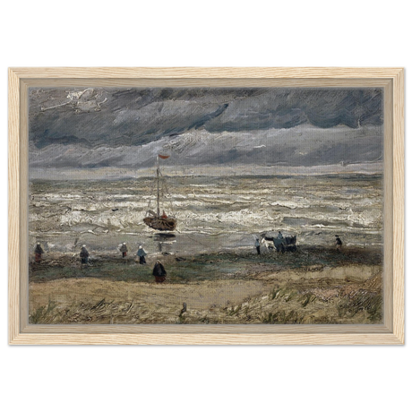 Fishing Boats on the Beach at Scheveningen – Vincent van Gogh Nautical Wall Art Print - Framed Canvas - 30x45 cm / 12x18″ - Wood frame