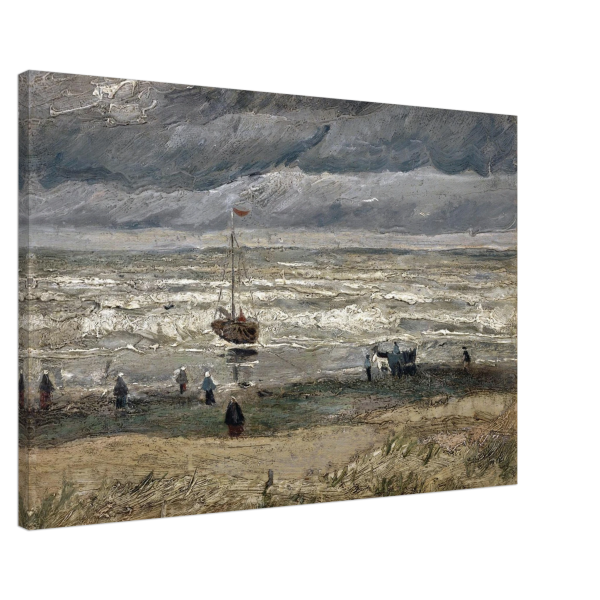 Fishing Boats on the Beach at Scheveningen – Vincent van Gogh Nautical Wall Art Print - Canvas - 60x90 cm / 24x36″ - 